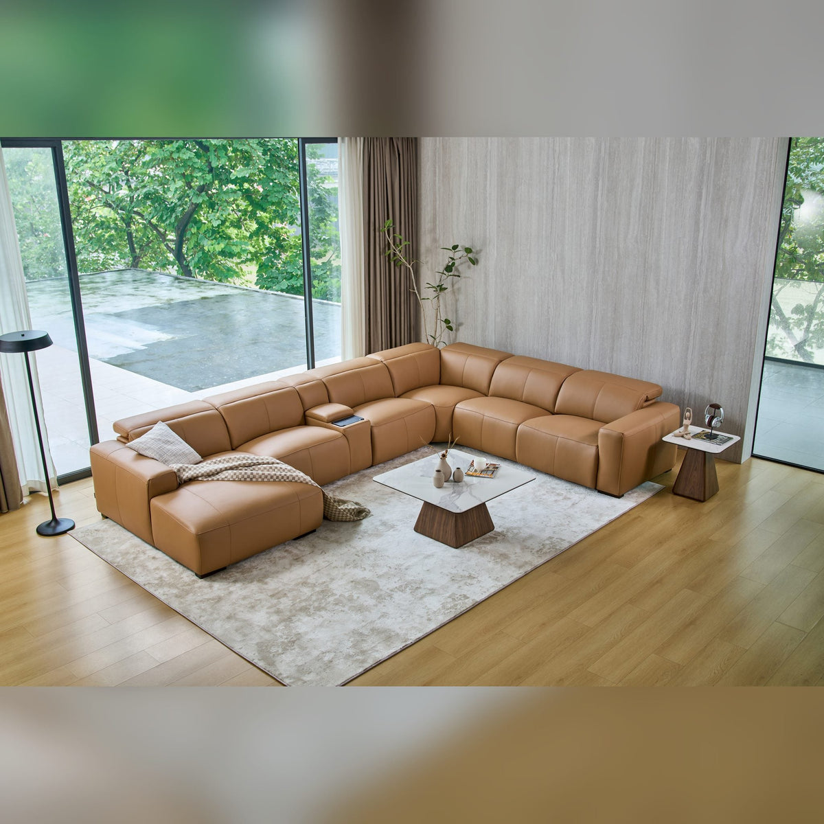 Jeddah U-shape corner sofa in tan leather