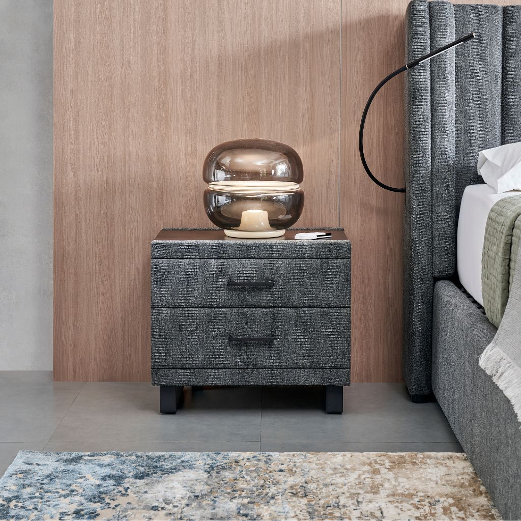 G4 Bedside Table in fabric with a sleek slimline design