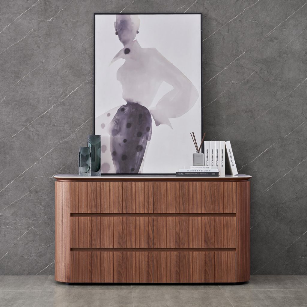 Ava Dresser with six soft-close drawers and a curved fluted timber design