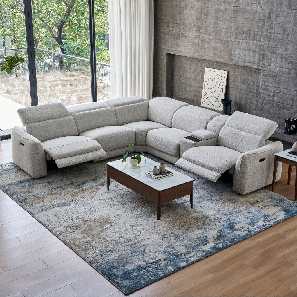 Allegra Corner Sofa with electric recliners in a spacious living room