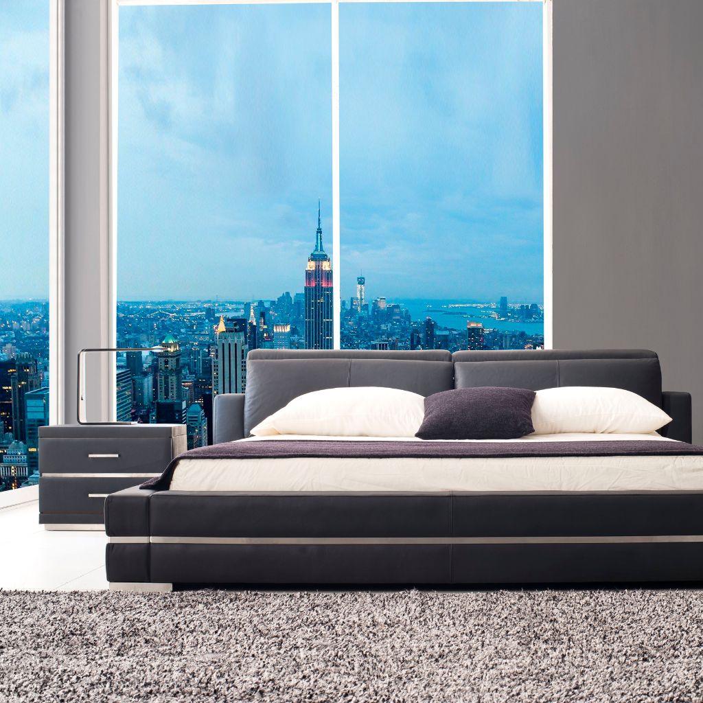 Dallas Bed showing the upholstered frame and oversize railing