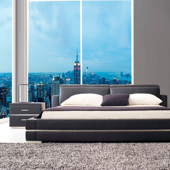 Dallas Bed showing the upholstered frame and oversize railing