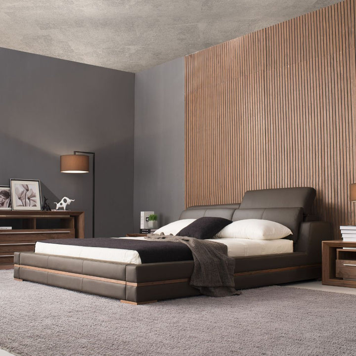 Dallas Bed angled view showing the enclosed boxed base with trim