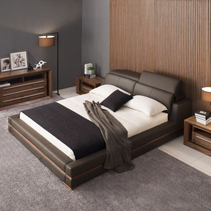 Dallas Bed front view showing the cushioned headboard and boxed base