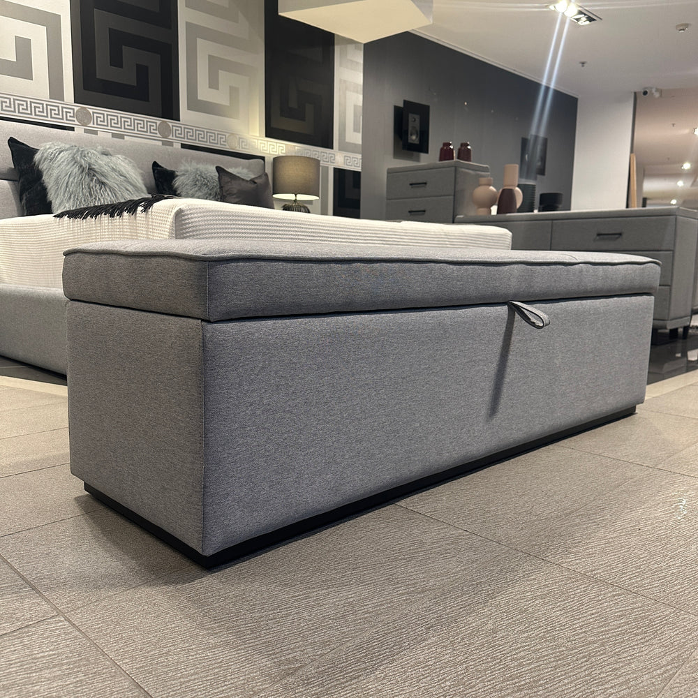 Windsor Storage Ottoman in fabric showing the patterned seat