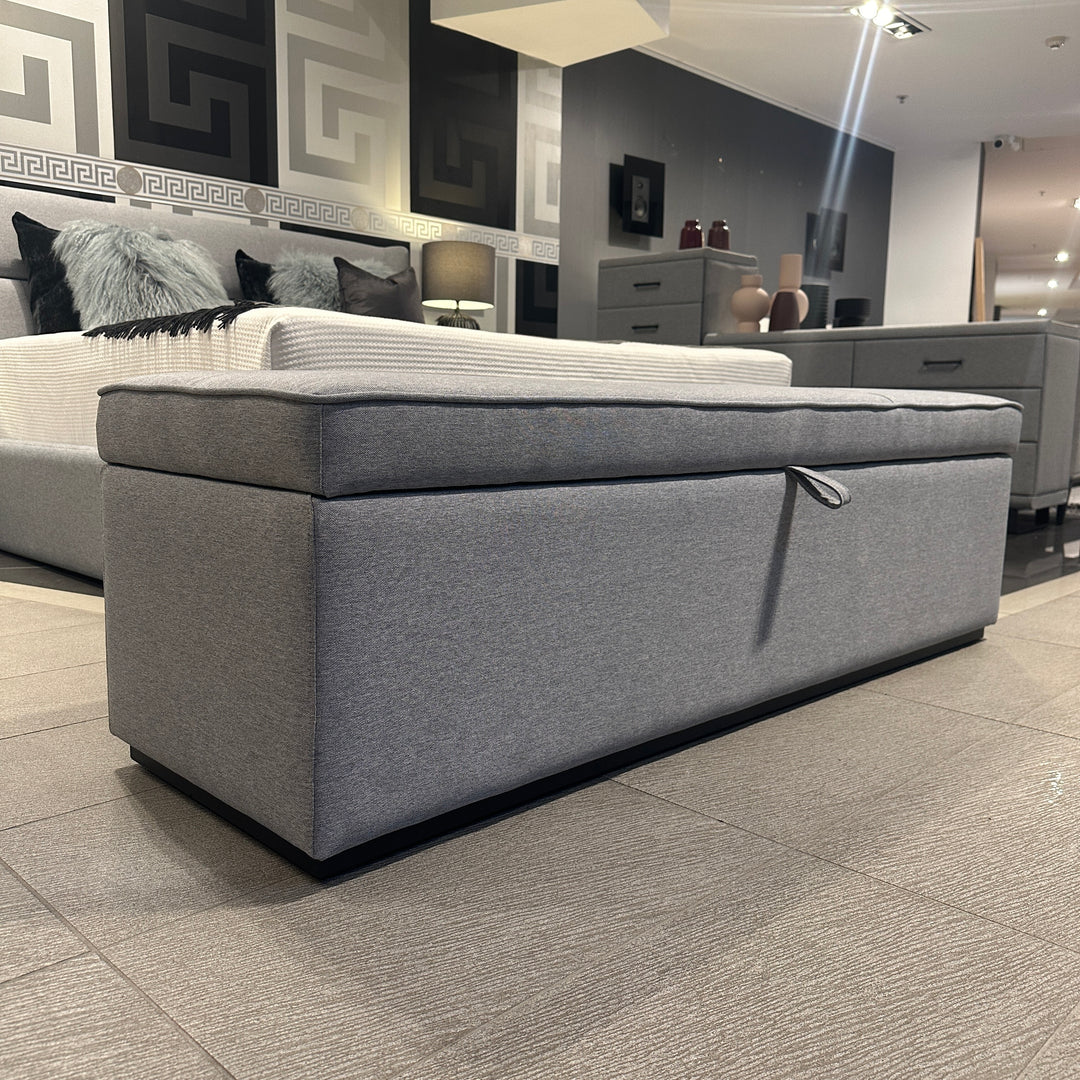 Windsor Storage Ottoman in fabric showing the patterned seat