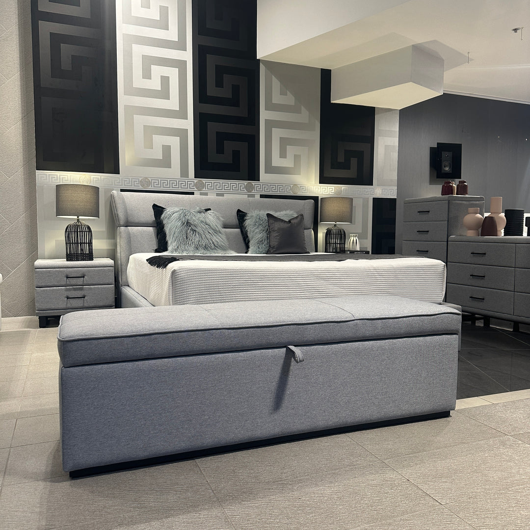 Windsor Storage Ottoman upholstered to match the Windsor Bed at the foot of a bed