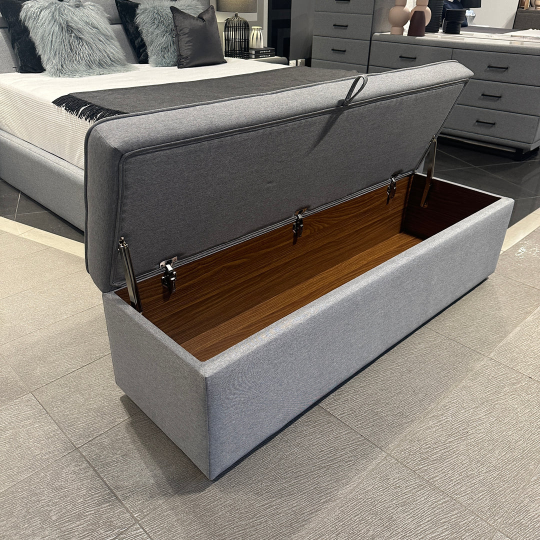 Windsor Storage Ottoman showing the patterned upholstered top