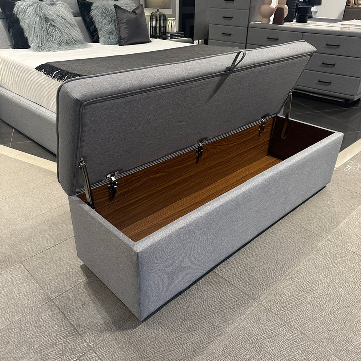 Windsor Storage Ottoman showing the patterned upholstered top