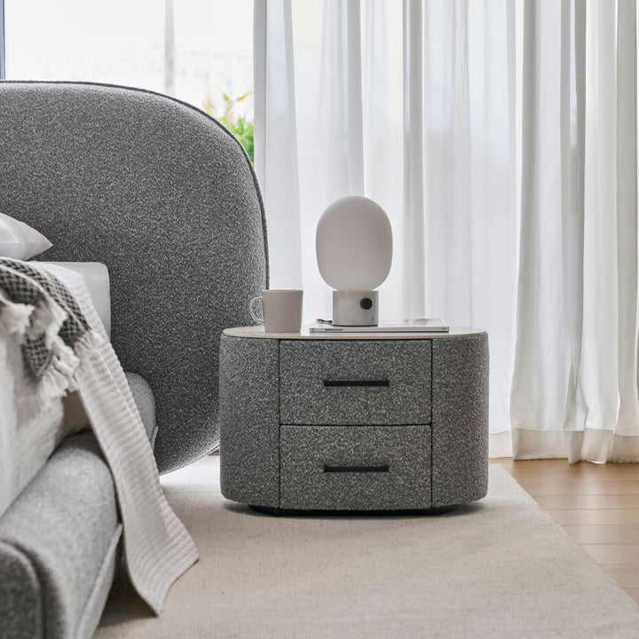 G10 Bedside Table with an Italian porcelain top and walnut-lined drawers