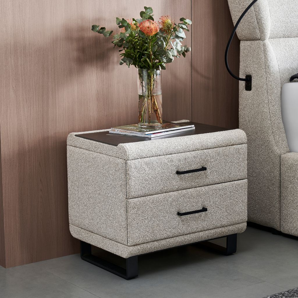 G3 Bedside Table detail of the metalwork and drawers