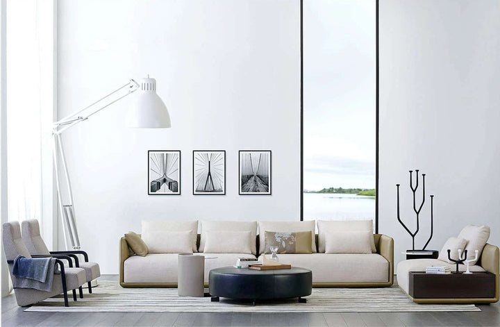 GS9032 Fabric & Leather 3 seater sofa