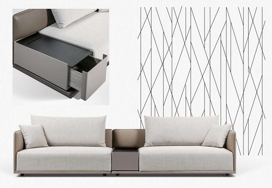 GS9032 Fabric & Leather 3 seater sofa
