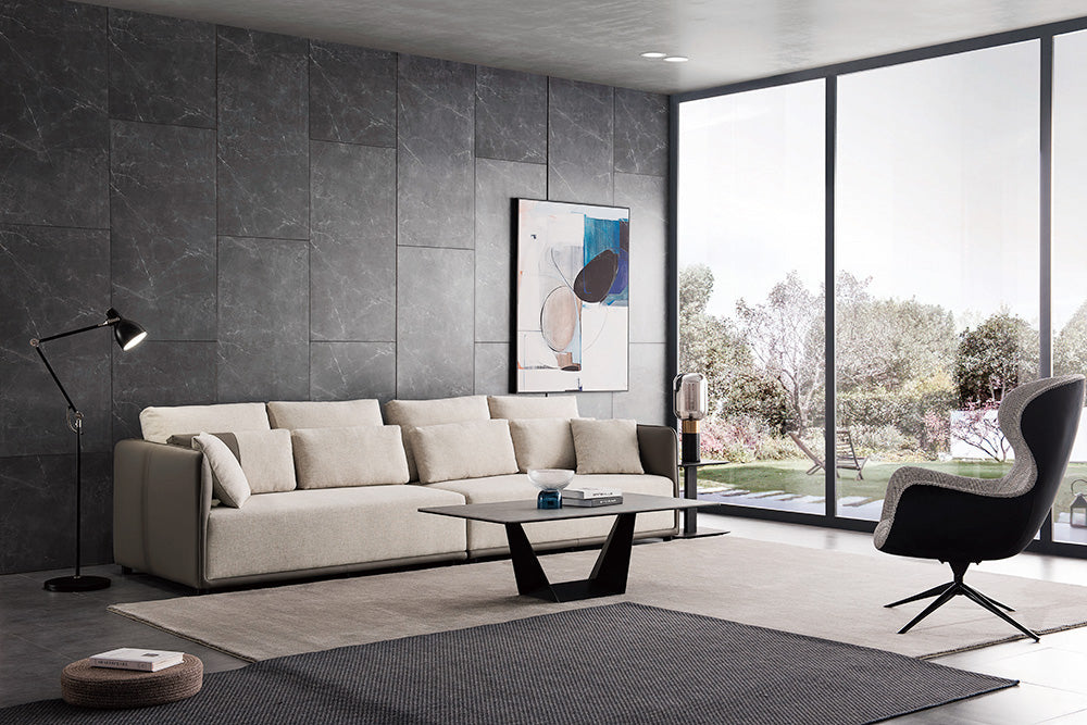 GS9032 Fabric & Leather 3 seater sofa