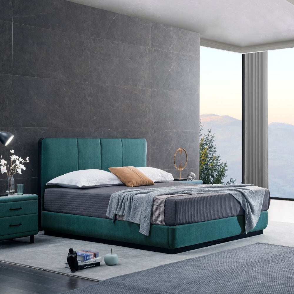 Oakland Bed showing the stacked design and metalwork edge detail