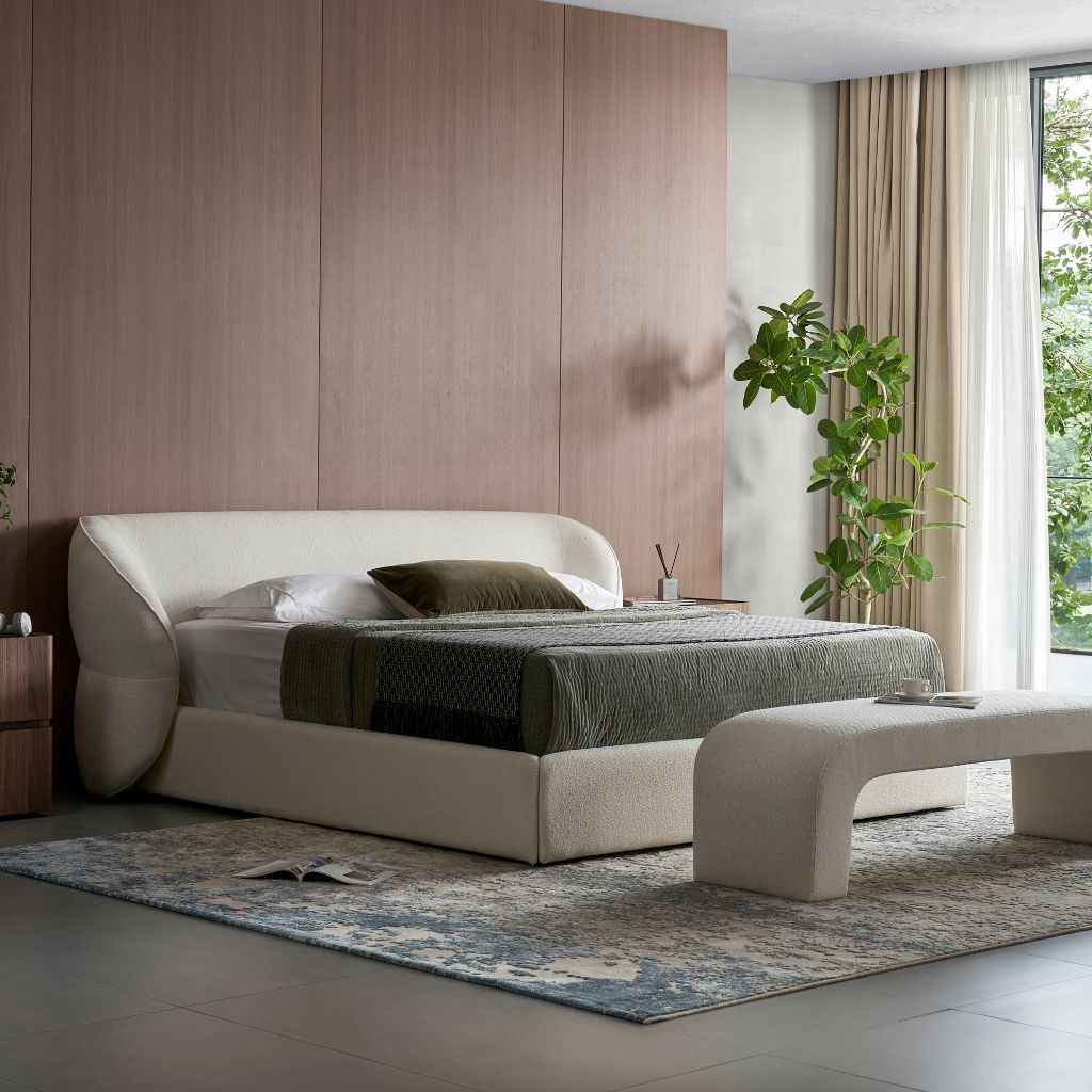 Pescara Bed angled view showing the curved silhouette