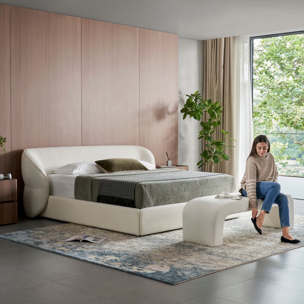 Pescara Bed rear view showing the rounded headboard form