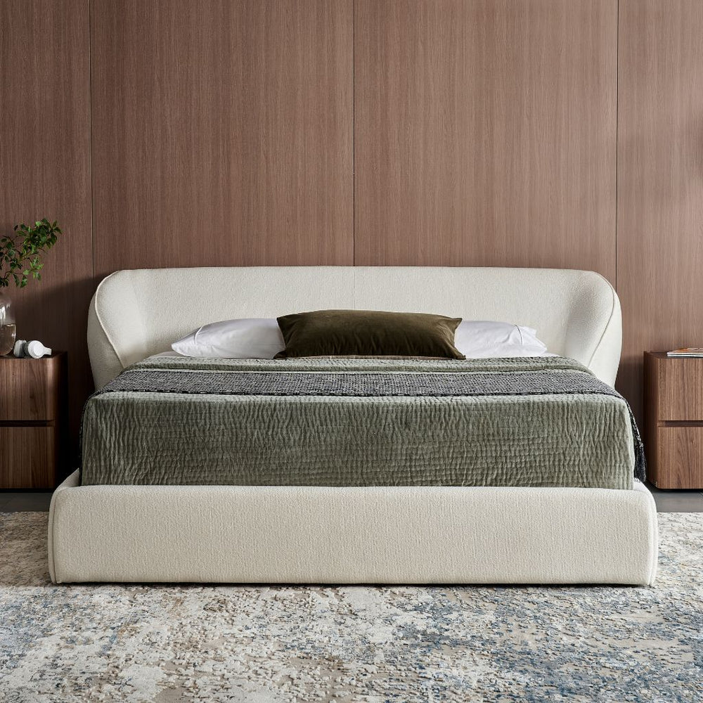 Pescara Bed front view showing the rounded headboard and plush cushioning