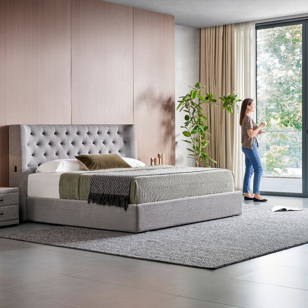 Vancouver Bed showing the gas-lift storage base raised