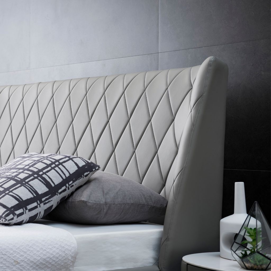 Verona King Size leather bed with diamond quilt stitching