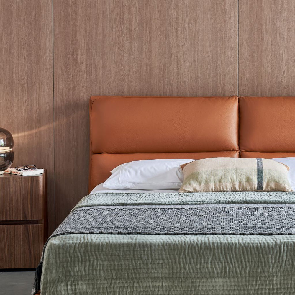 Winchester Bed front view showing the angled backrest and thin metal legs