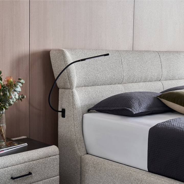 Windsor Bed front view showing the curved headboard with stitched detailing