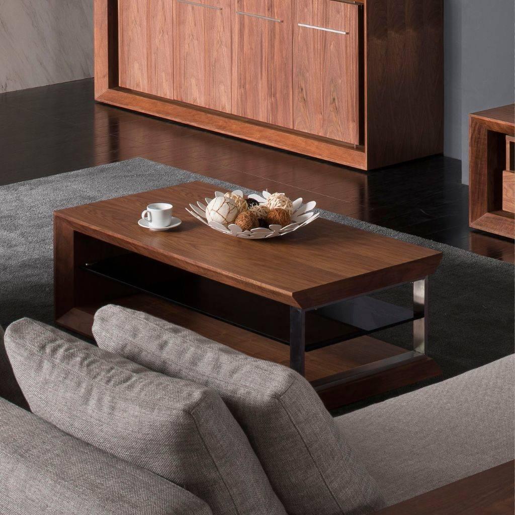 Malibu Coffee Table in American Walnut veneer with an inbuilt display shelf