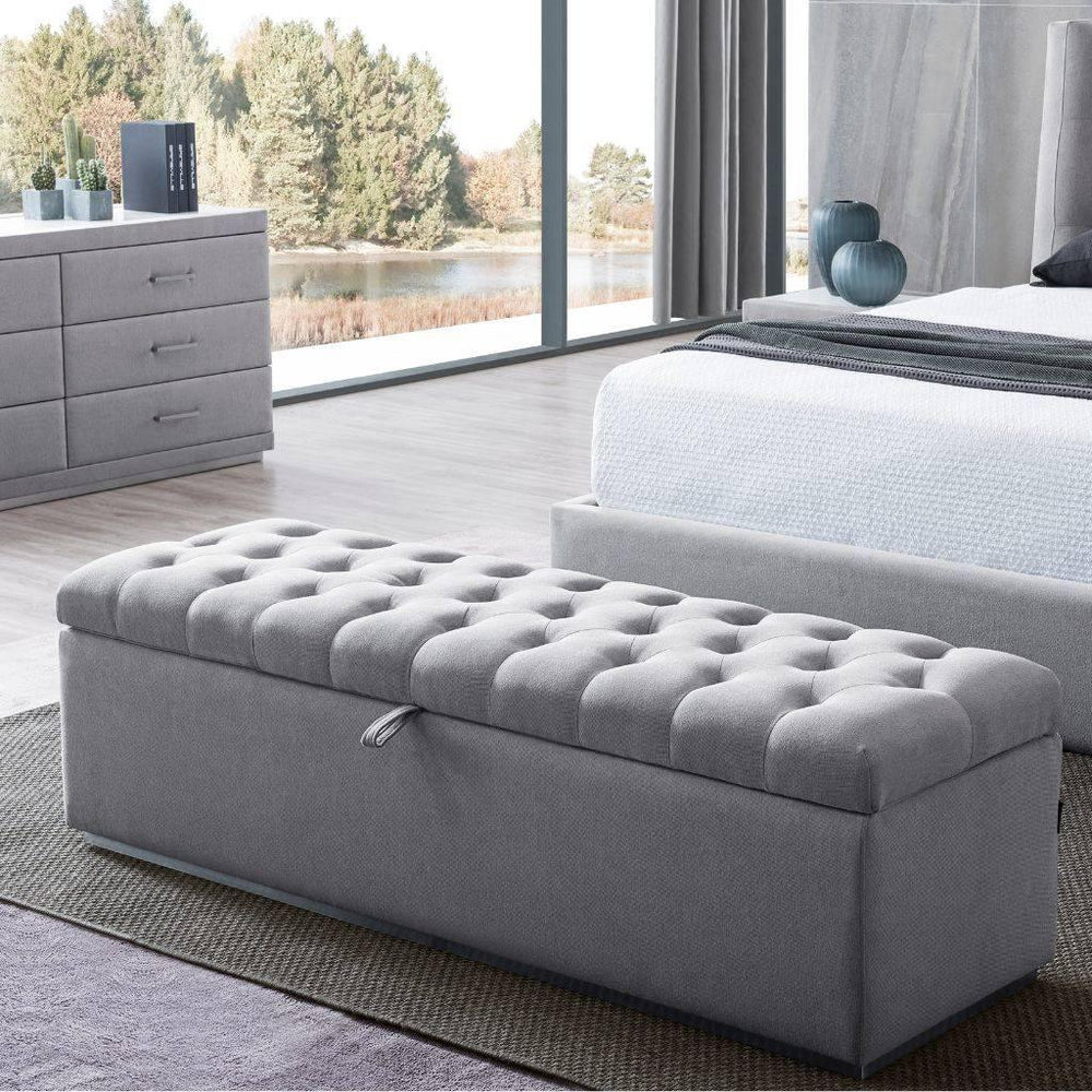 Vancouver Storage Ottoman in upholstered fabric with tufted detailing