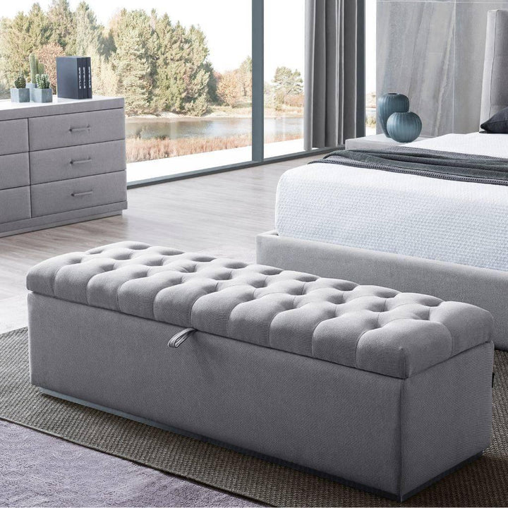 Vancouver Storage Ottoman in upholstered fabric with tufted detailing