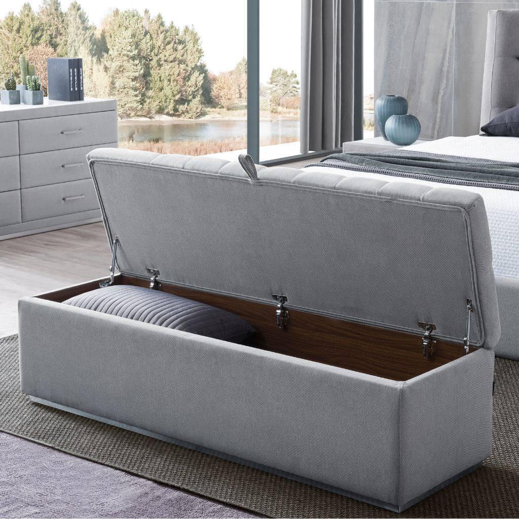 Vancouver Storage Ottoman side view showing the tufted seat and base