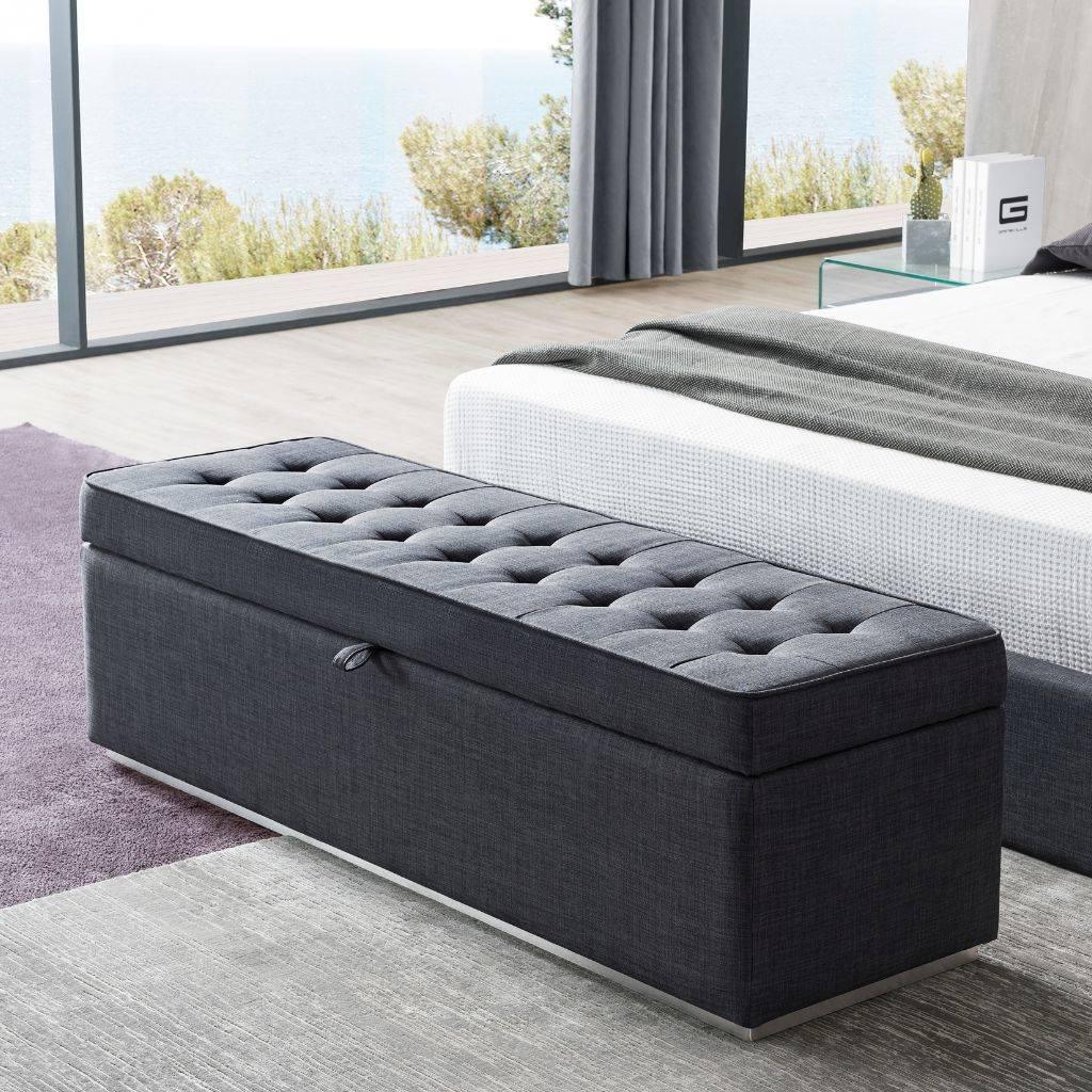 Vienna Storage Ottoman upholstered to match the Vienna Bed at the foot of a bed