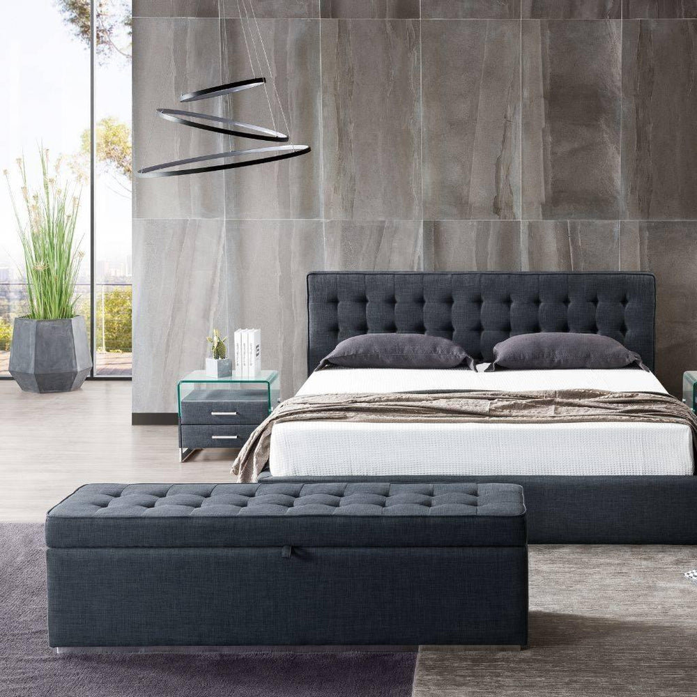 Vienna Storage Ottoman in fabric with metal feature legs
