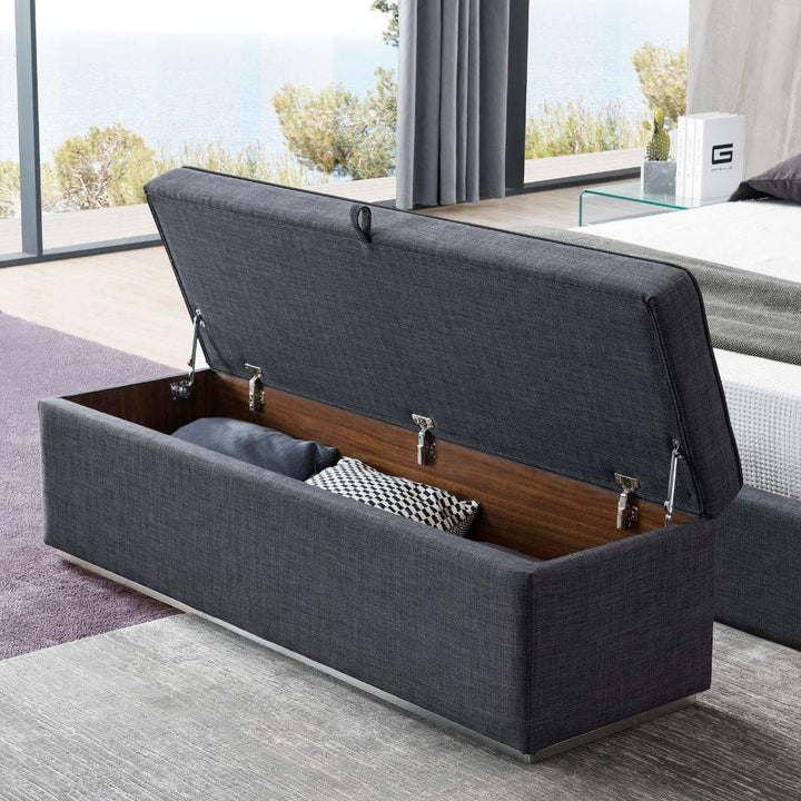 Vienna Storage Ottoman with the gas strut lid open showing storage