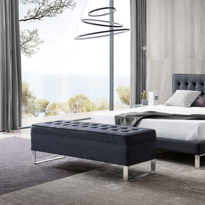 Vienna Storage Ottoman side view showing the upholstered bench seat
