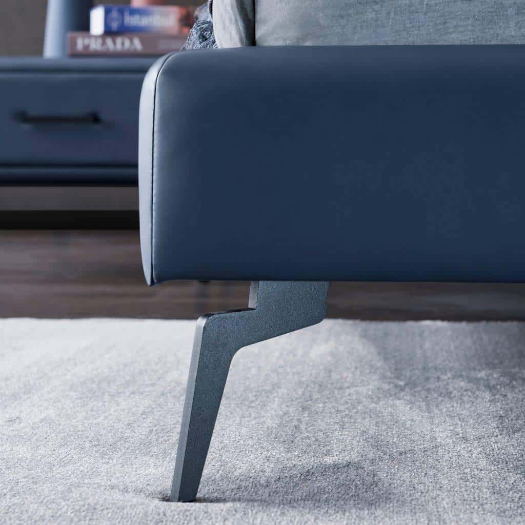 Vira Bed side profile showing the low contemporary frame